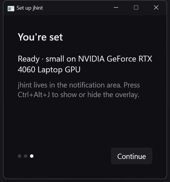 The last setup step: You're set, with the downloaded models listed as ready.